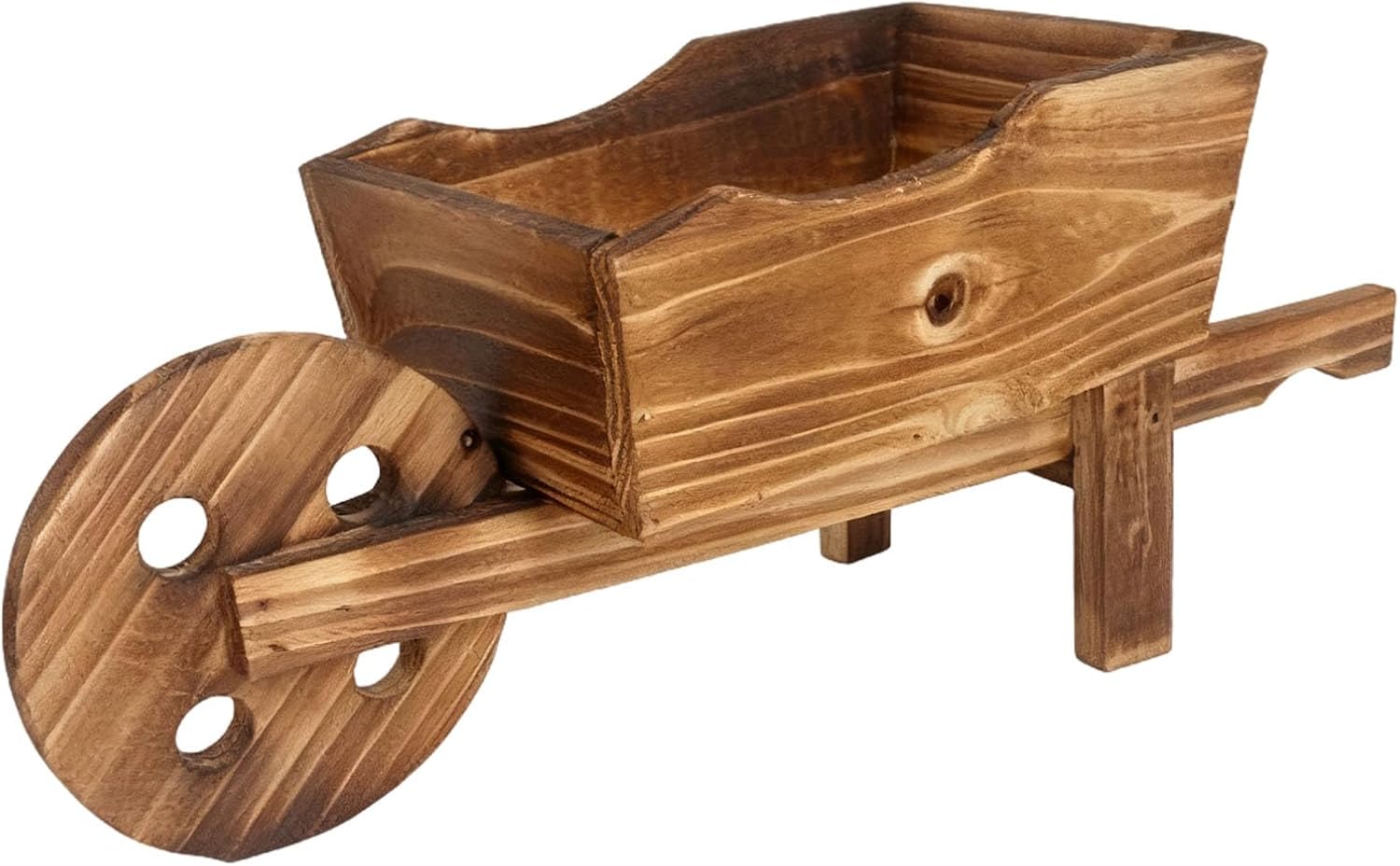 18.5 In Wheelbarrow Planter, Rustic Brown, Handmade Wooden Cart Flower Pot, Large Succulent Planter
