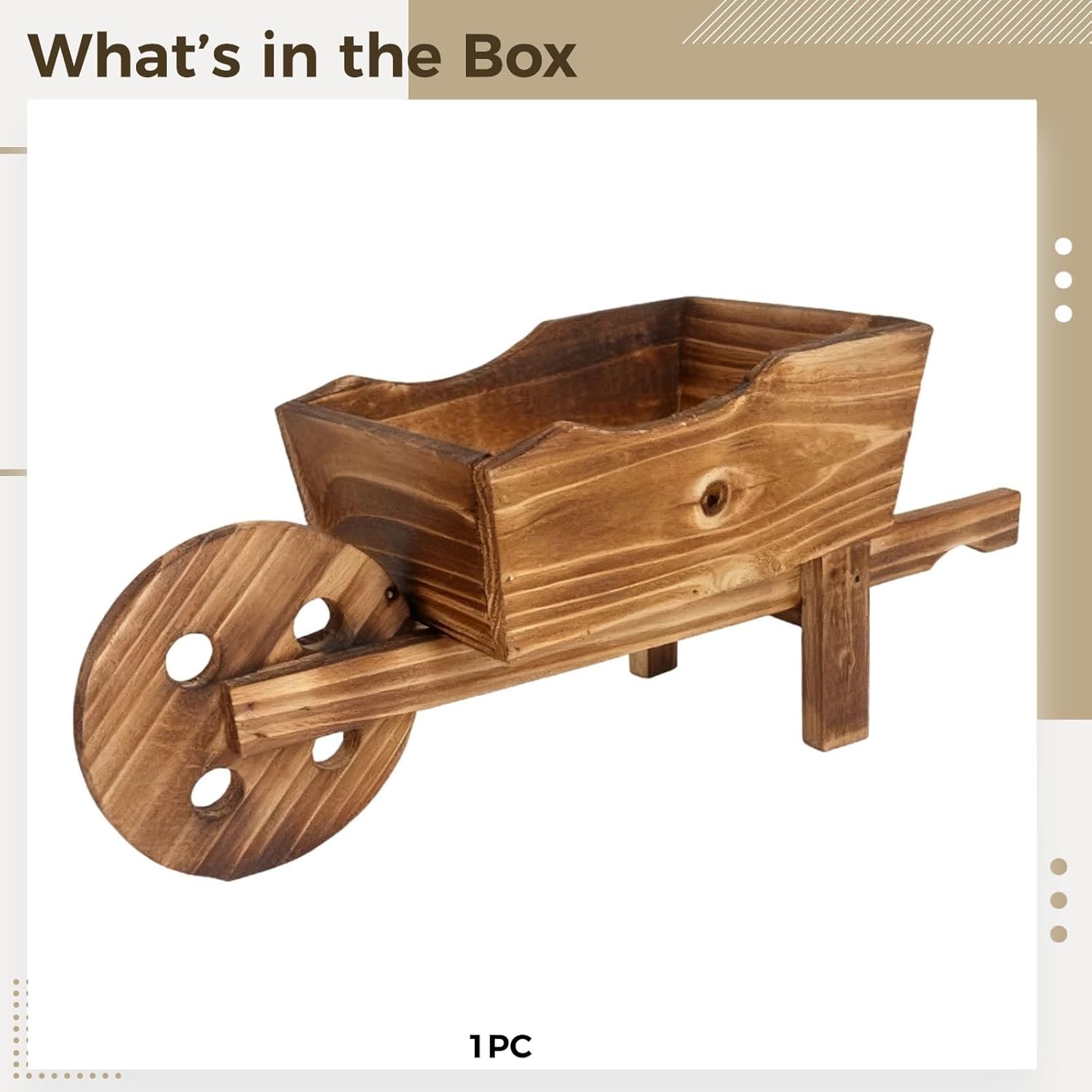18.5 In Wheelbarrow Planter, Rustic Brown, Handmade Wooden Cart Flower Pot, Large Succulent Planter