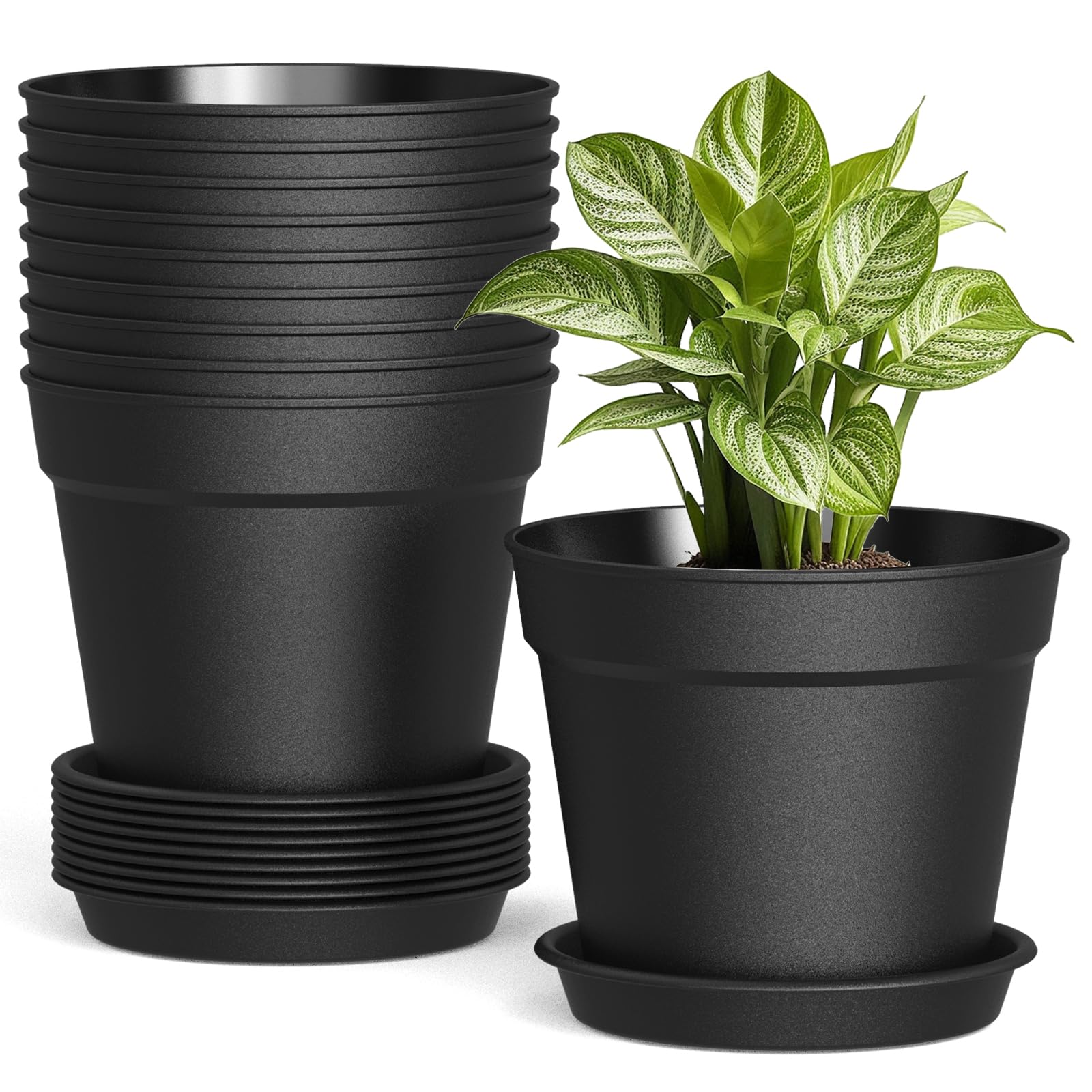 10 Pack 6 Inch Plant Pots with Drainage and Saucers, Plastic Flower Pots for Indoor and Outdoor Plants, Stackable Nursery Planters for Houseplants and Herbs, Terracotta